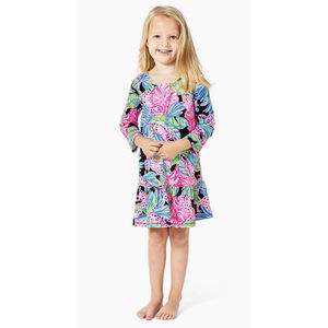 Lilly Pulitzer Girls Jena Dress Pocket Ruffle Onyx Black Jaguar Jungle $68 S 4-5